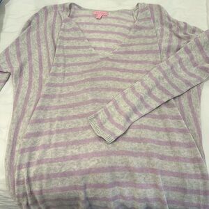 Women’s Lily Pulitzer, Lavender + Gray striped cotton sweater EUC